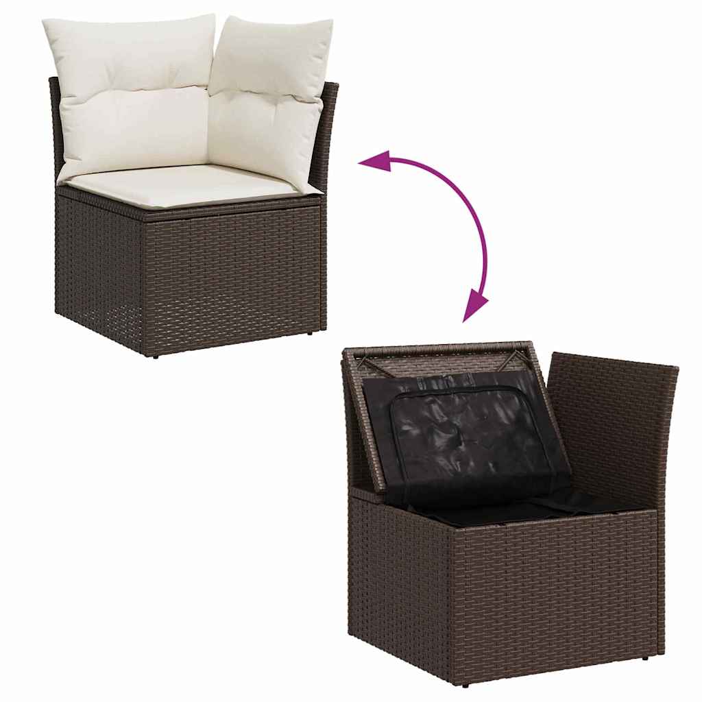 Garten-Sofa-Set mit Kissen mit Speicher 4 pcs Braun und Creme